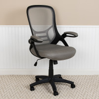 Flash Furniture HL-0016-1-BK-GY-GG High Back Light Gray Mesh Ergonomic Swivel Office Chair with Black Frame and Flip-up Arms